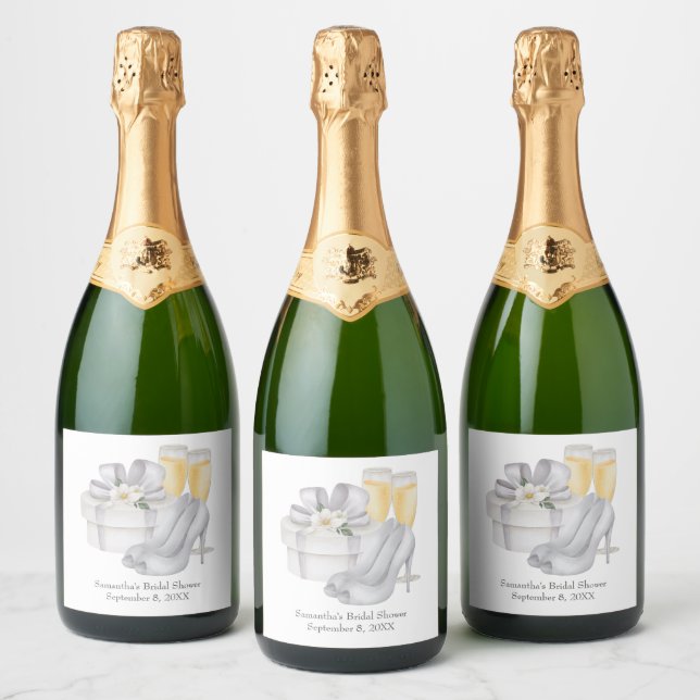 Sparkling Wine Glasses Brides Shoes Bridal Shower  Sparkling Wine Label (Bottles)