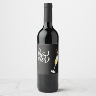 Sparkling Wine Gold Black Wine Glass Confetti Mode Label