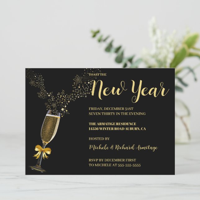 Sparkling Wine New Years Invitation (Standing Front)