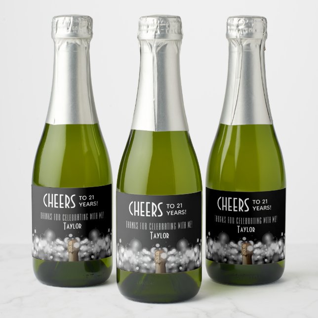 Sparkling Wine on Black Party Favor Mini Sparkling Wine Label (Bottles)