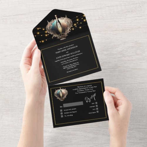 Sparkling wine string lights renewal vows all in one invitation