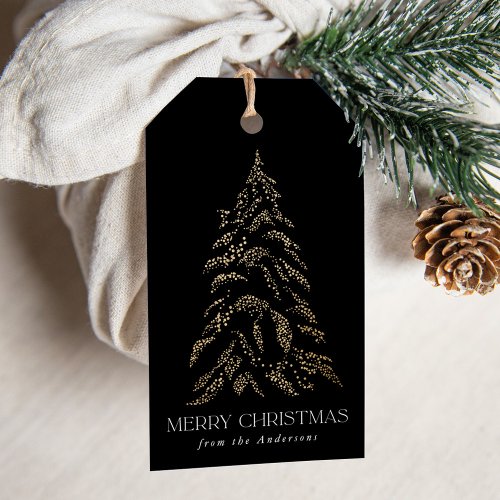Sparkling Winter Pine Black Merry Christmas Gift Tags