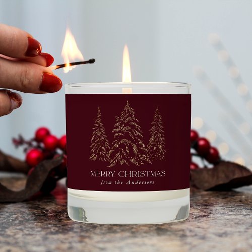 Sparkling Winter Pine Burgundy Merry Christmas Scented Candle