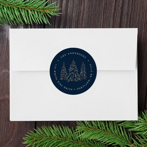 Sparkling Winter Pine Holiday Return Address Classic Round Sticker