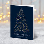 Sparkling Winter Pine Merry Christmas Non-Photo Holiday Card<br><div class="desc">Modern & elegant holiday greeting card featuring a snowy faux gold foil pine tree with a navy background (or color of your choice). "Merry Christmas" is displayed on the front in a white, modern serif font with your name or custom text below. The inside of the non-photo holiday card features...</div>