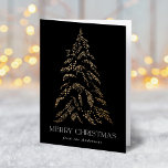 Sparkling Winter Pine Merry Christmas Non-Photo Holiday Card<br><div class="desc">Modern & elegant holiday greeting card featuring a snowy faux gold foil pine tree with a black background (or color of your choice). "Merry Christmas" is displayed on the front in a white, modern serif font with your name or custom text below. The inside of the non-photo holiday card features...</div>