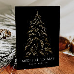 Sparkling Winter Pine Merry Christmas Non-Photo Holiday Card<br><div class="desc">Modern & elegant holiday card featuring a snowy faux gold foil pine tree with a black background (or color of your choice). "Merry Christmas" is displayed in a white, modern serif font with your name or custom text below. The non-photo holiday card reverses to display three golden pine trees with...</div>