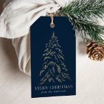 Sparkling Winter Pine Navy Merry Christmas Gift Tags<br><div class="desc">Modern and elegant holiday gift tags featuring a snowy faux gold foil pine tree with a navy background (or color of your choice). "Merry Christmas" is displayed in a white,  modern serif font with your name or custom text below.</div>