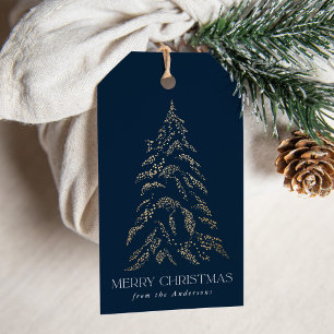 Sparkling Winter Pine Navy Merry Christmas Gift Tags