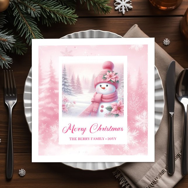 Sparkling Winter Scene Pinkmas Christmas Napkins  (Sparkling Winter Scene Pinkmas Christmas Napkins Kids Fun)