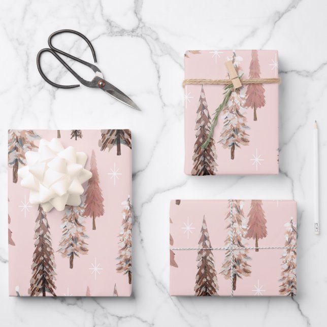 Sparkling winter snowflakes and trees Christmas Wrapping Paper Sheets (Front)