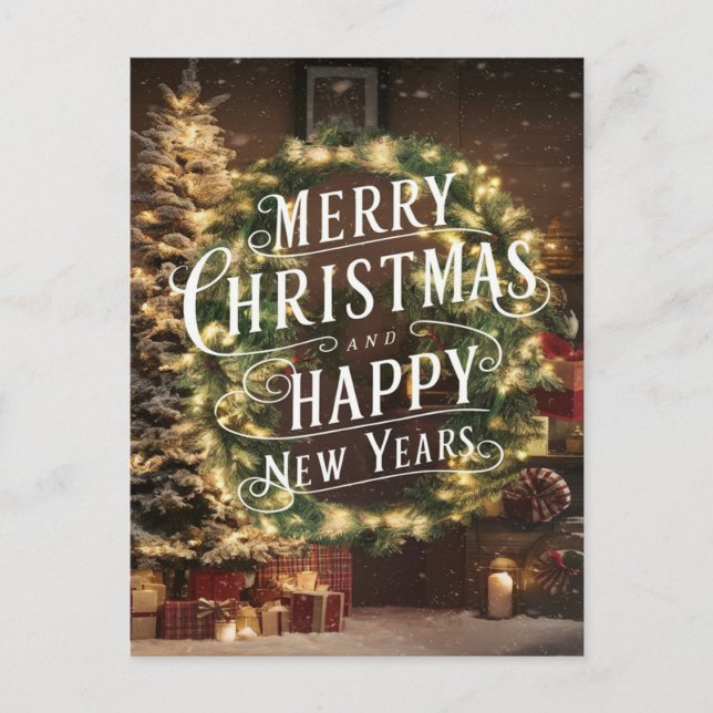 Sparkling Wishes: A Festive Christmas and New Year Postcard (Front)