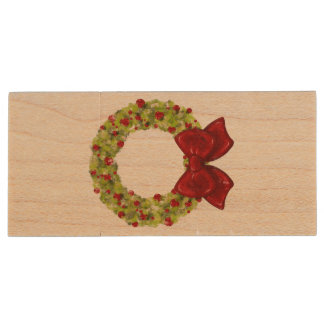 Sparkling Wreath - Multiple Color Options Wood Flash Drive
