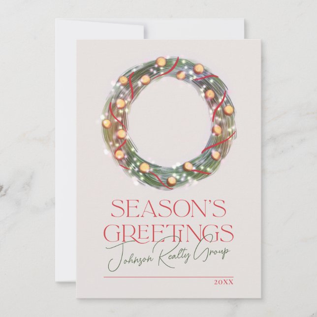 Sparkling Wreath Season's Greetings corporate  Holiday Card (Front)