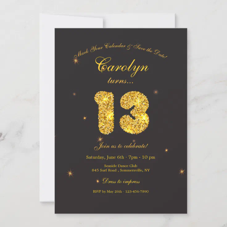 Sparkly 13th Birthday Party Invitation | Zazzle