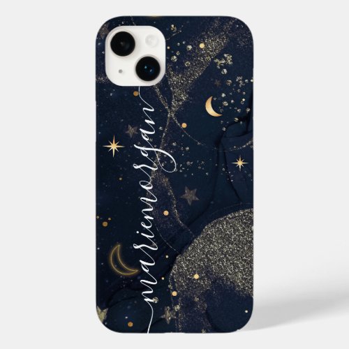 Sparkly abstract black  gold moon and stars name Case_Mate iPhone 14 plus case