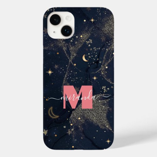 Sparkly abstract black  gold moon and stars name  Case_Mate iPhone 14 plus case