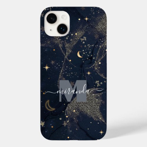 Sparkly abstract black  gold moon and stars name  Case_Mate iPhone 14 plus case
