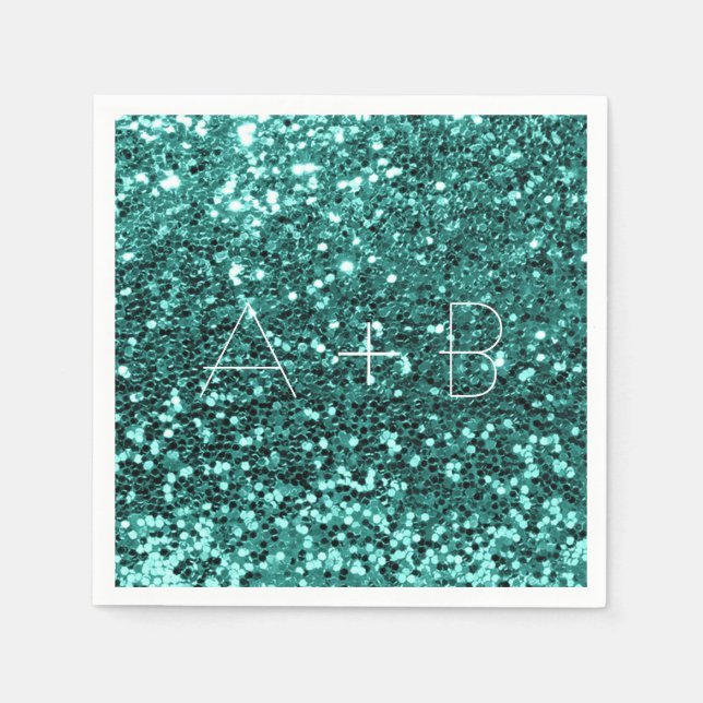 Sparkly Aqua Teal Mint Sequin Sparkly Glitter Napkins (Front)