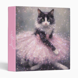 Sparkly Ballerina Cat in Pink Tutu 3 Ring Binder