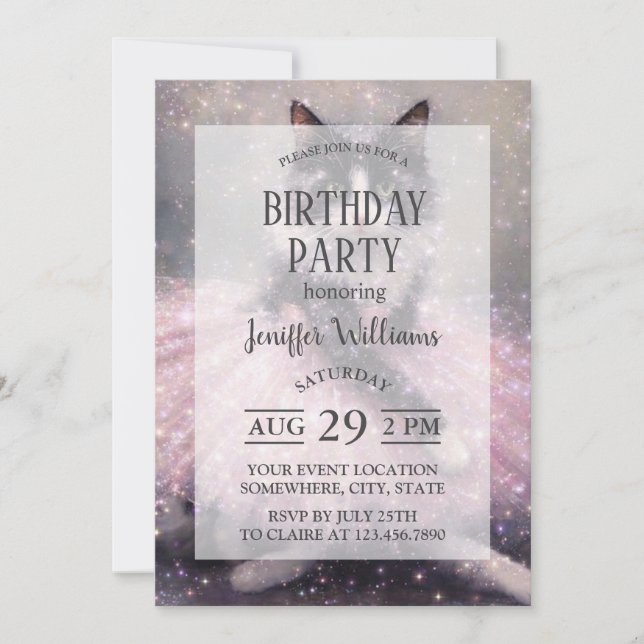 Sparkly Ballerina Cat in Pink Tutu                 Invitation (Front)