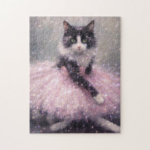 Sparkly Ballerina Cat in Pink Tutu Jigsaw Puzzle