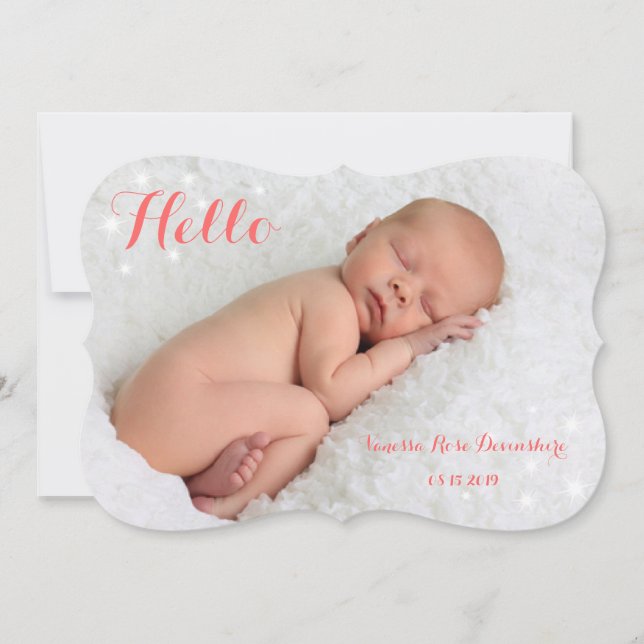 Sparkly Birth Announcement - coral (Front)