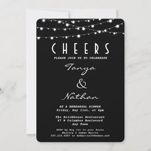 Sparkly Black Elegant Rehearsal Dinner Invitation