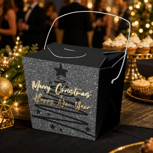 Sparkly Black Gold Merry Christmas Happy New Year Favor Boxes