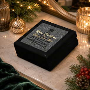 Sparkly Black Gold Merry Christmas Happy New Year Gift Box
