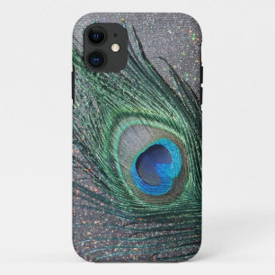 Sparkly Black Peacock Feather Still Life iPhone 11 Case