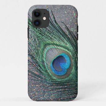 Sparkly Black Peacock Feather Still Life Iphone 11 Case by Peacocks at Zazzle