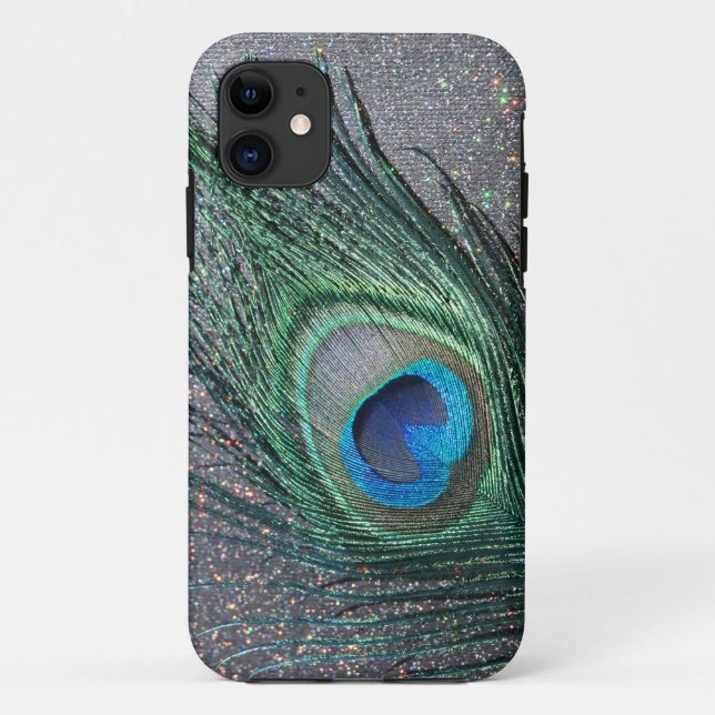 Sparkly Black Peacock Feather Still Life Case-Mate iPhone Case (Back)