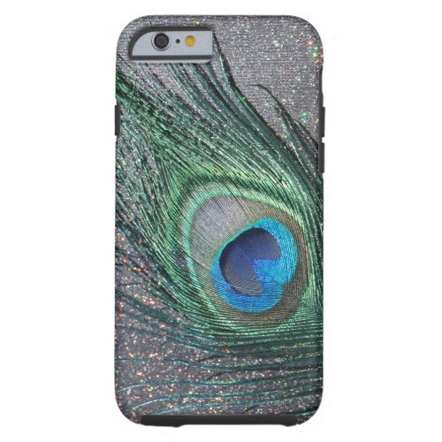 Sparkly Black Peacock Feather Still Life Tough iPhone 6 Case