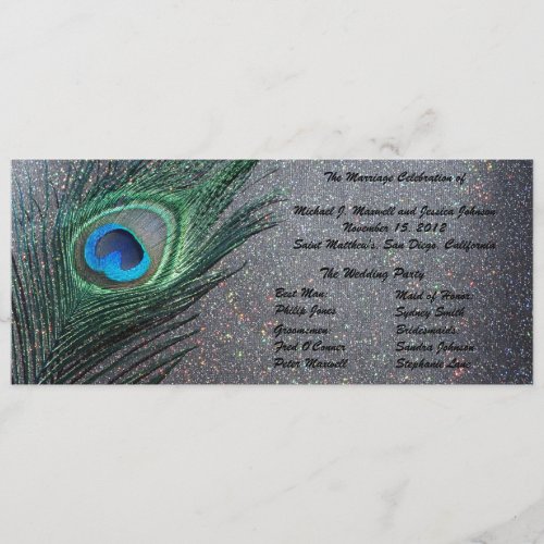 Sparkly Black Peacock Wedding Program