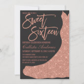 Sparkly Black Rose Gold Glitter Dress Sweet 16 Invitation (Front)