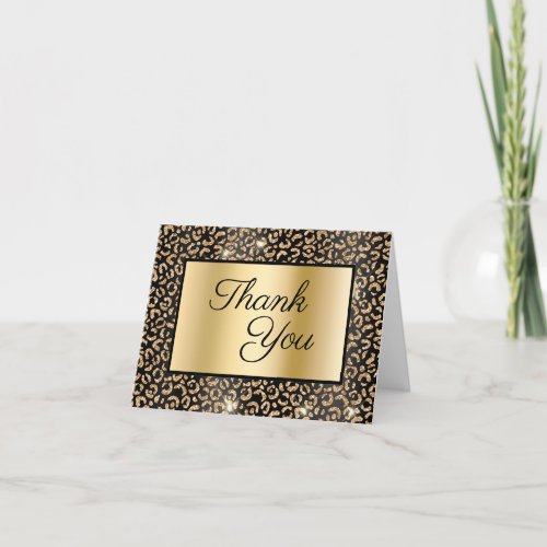 Sparkly Black Shimmer Gold Leopard Thank You Card
