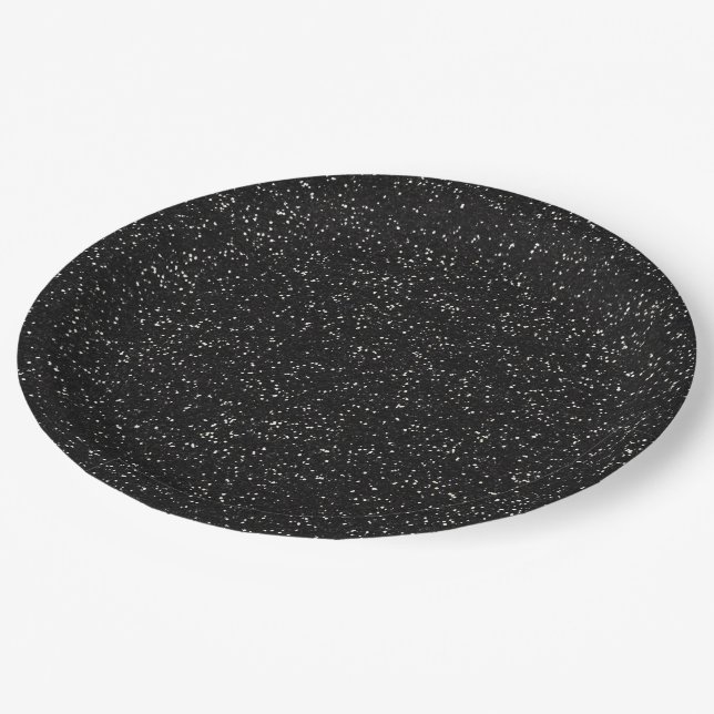 Sparkly Black & Silver Glitter Paper Plates (Angled)