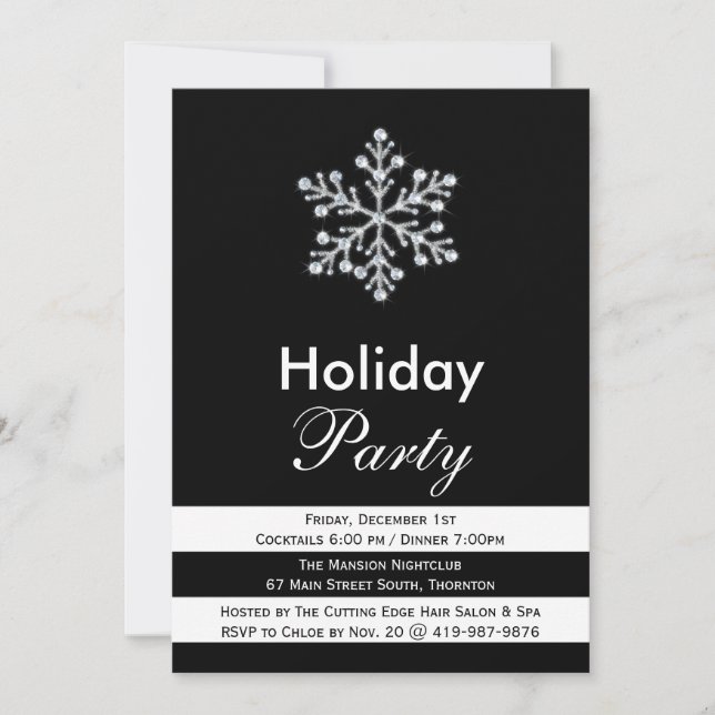 Sparkly Black & White Corporate Holiday Invite (Front)