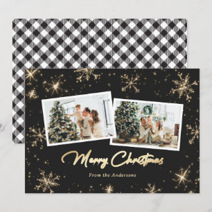 Sparkly Black White Gold Photo Christmas Cards