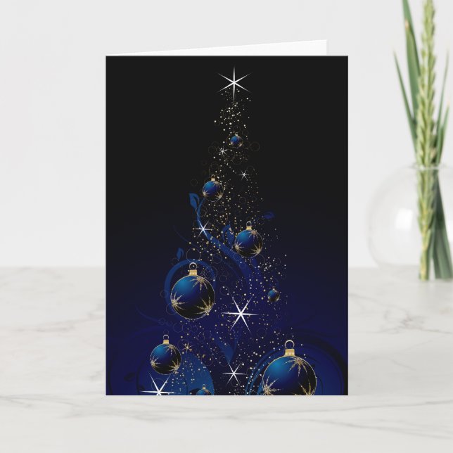 Sparkly Blue Christmas Tree Holiday Card (Front)