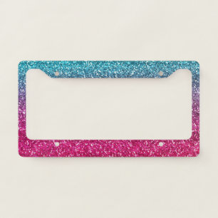 Sparkly Blue & Dark Pink Gradient Glitter License Plate Frame