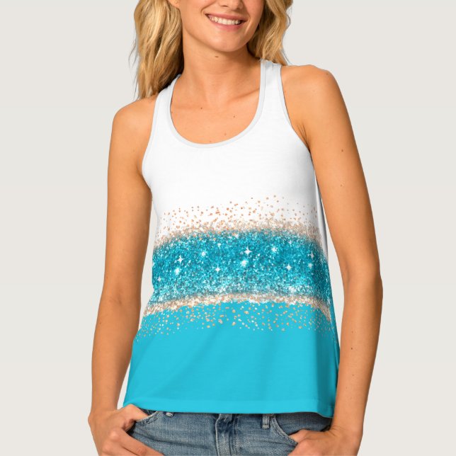 Sparkly Blue & Gold Glam Tank  (Front)