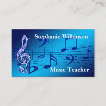 Sparkly Blue Music Note Business Card by Sarah_Designs at Zazzle