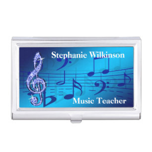 Sparkly Blue Music Note Case For Business Cards