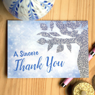 Sparkly Blue Silver Glitter Bat Mitzvah Thank You