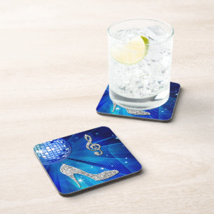 Sparkly Blue/silver Music Note & Stiletto Heel Drink Coaster
