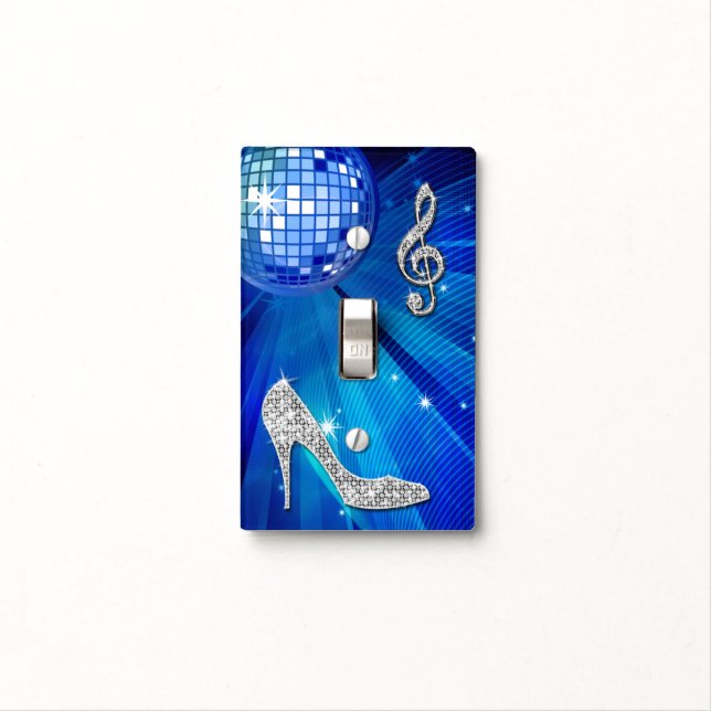 Sparkly Blue/silver Music Note & Stiletto Heel Light Switch Cover (In Situ)