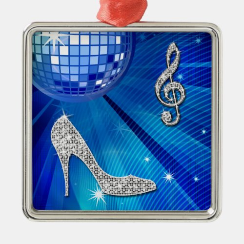 Sparkly Bluesilver Music Note  Stiletto Heel Metal Ornament