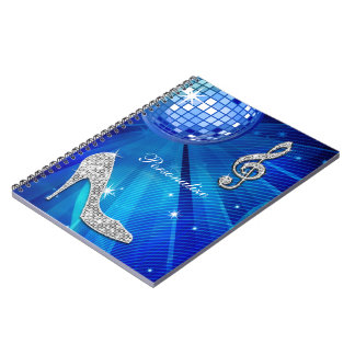Sparkly Blue/silver Music Note & Stiletto Heel Notebook